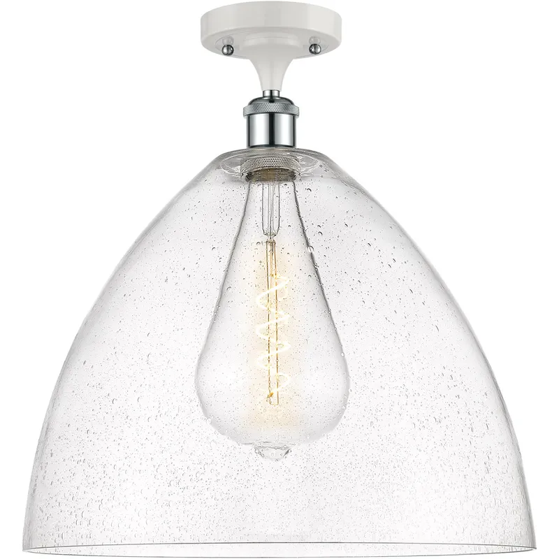 Ballston Dome LED 16 inch White and Polished Chrome Semi-Flush Mount Ceiling Light in Seedy Glass