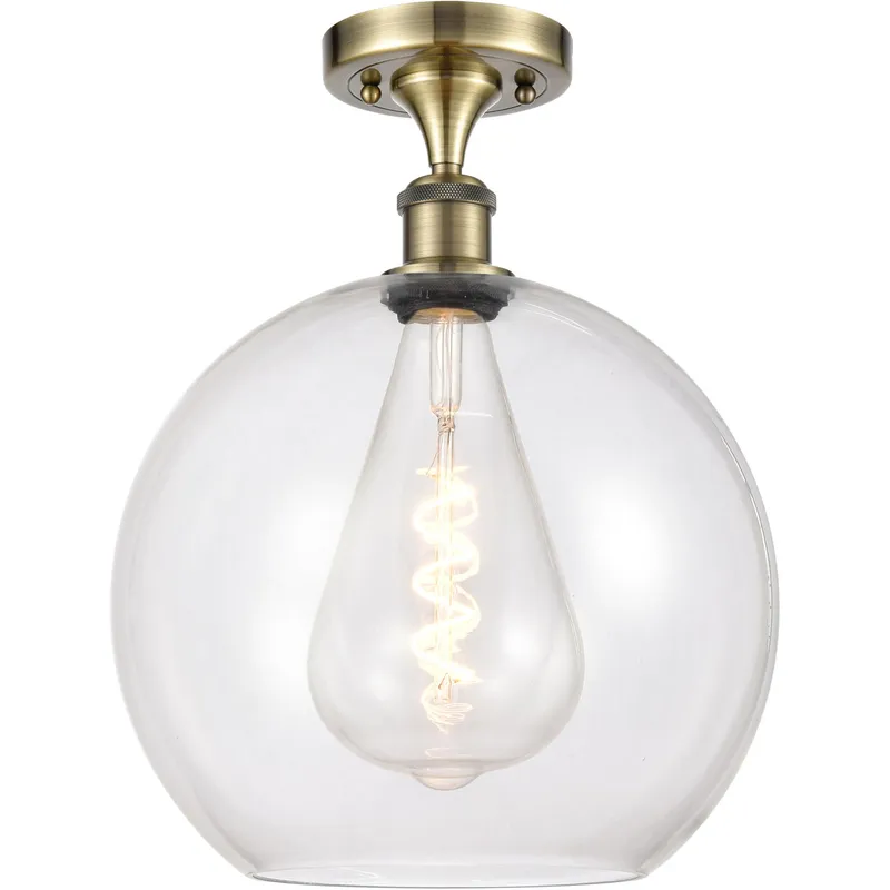 Ballston Athens LED 11.75 inch Antique Brass Semi-Flush Mount Ceiling Light in Clear Glass