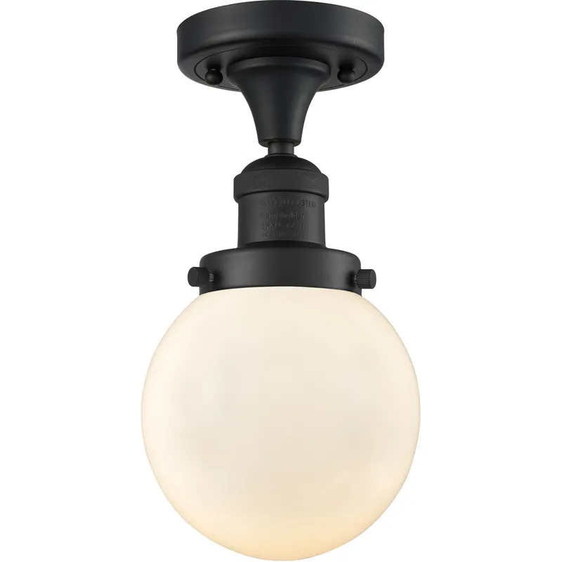 Franklin Restoration Beacon 1 Light 6 inch Matte Black Semi-Flush Mount Ceiling Light in Matte White Glass, Franklin Restoration