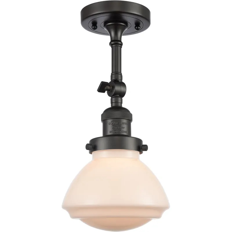 Franklin Restoration Olean LED 7 inch Oil Rubbed Bronze Semi-Flush Mount Ceiling Light in Matte White Glass, Franklin Restoration