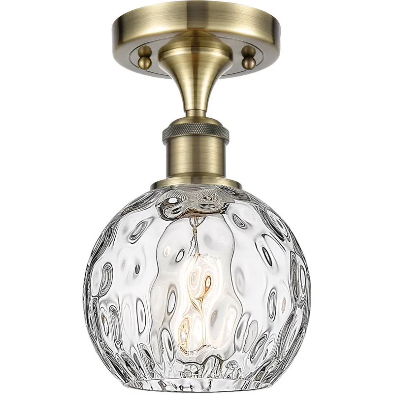 Athens Water Glass 1 Light 6 inch Antique Brass Semi-Flush Mount Ceiling Light