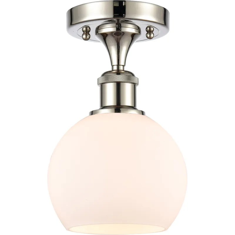 Ballston Athens LED 6 inch Polished Nickel Semi-Flush Mount Ceiling Light in Matte White Glass