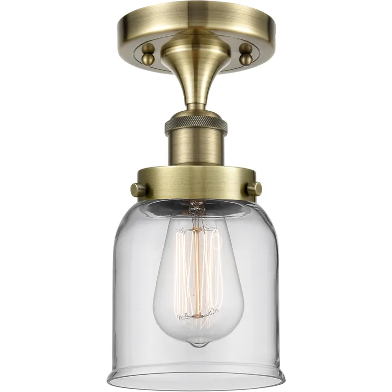 Bell 1 Light 5 inch Antique Brass Semi-Flush Mount Ceiling Light in Clear Glass