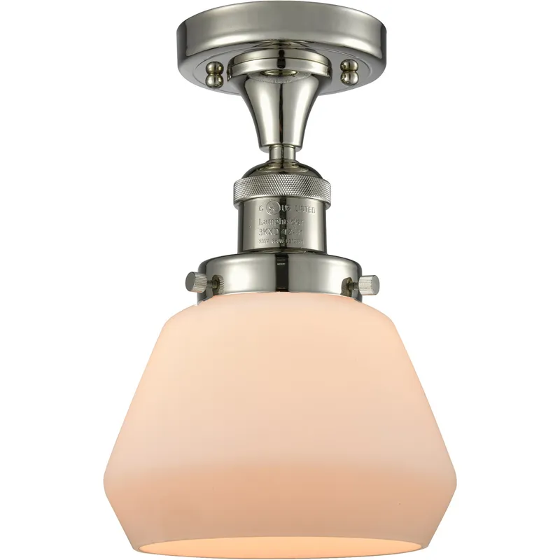 Franklin Restoration Fulton LED 7 inch Polished Nickel Semi-Flush Mount Ceiling Light in Matte White Glass, Franklin Restoration