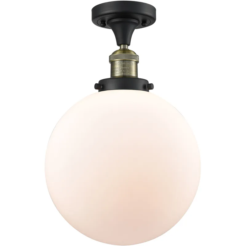 Franklin Restoration X-Large Beacon 1 Light 10 inch Black Antique Brass Semi-Flush Mount Ceiling Light in Matte White Glass, Franklin Restoration