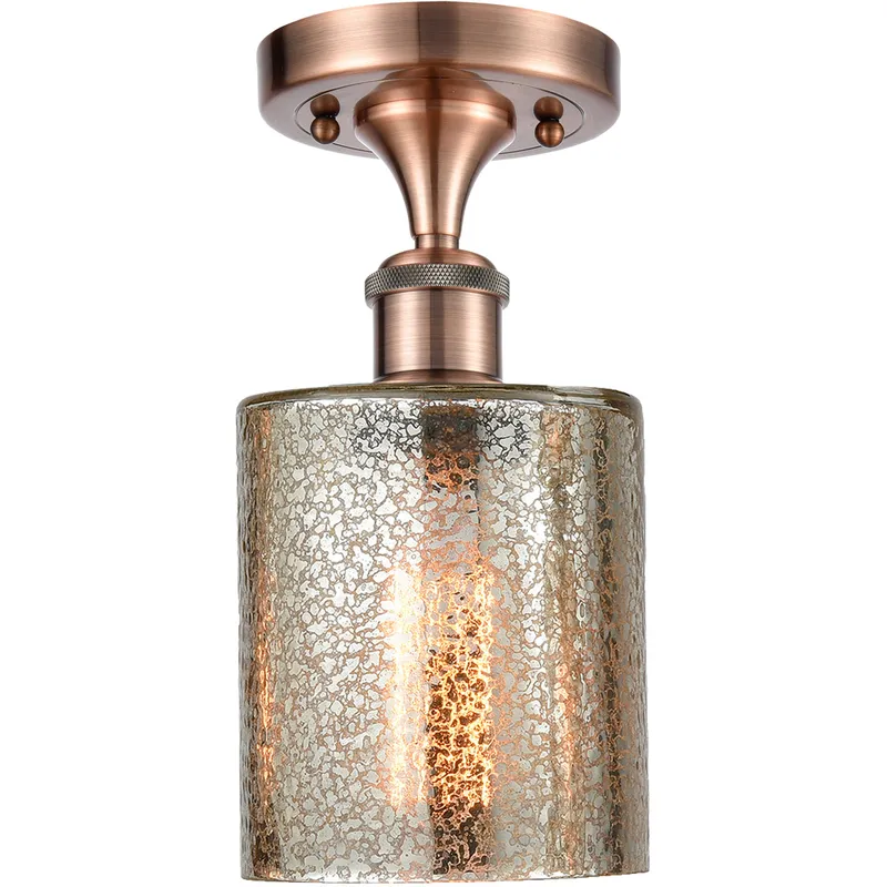 Ballston Cobbleskill 1 Light 5 inch Antique Copper Semi-Flush Mount Ceiling Light in Mercury Glass, Ballston