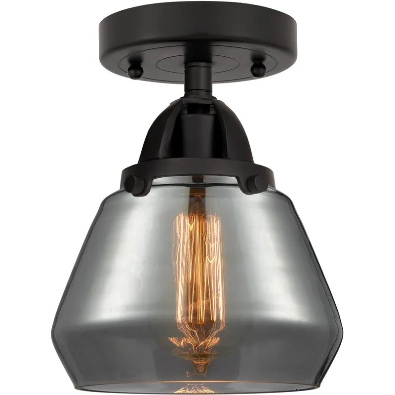 Nouveau 2 Fulton LED 6.75 inch Matte Black Semi-Flush Mount Ceiling Light in Plated Smoke Glass