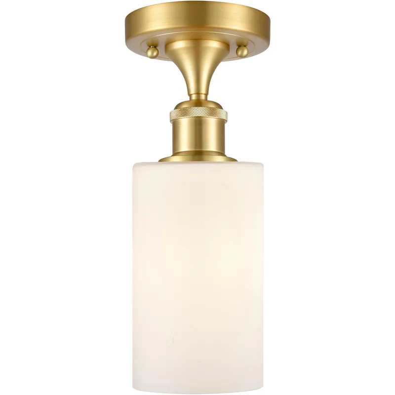 Ballston Clymer 1 Light 4 inch Satin Gold Semi-Flush Mount Ceiling Light in Matte White Glass, Ballston