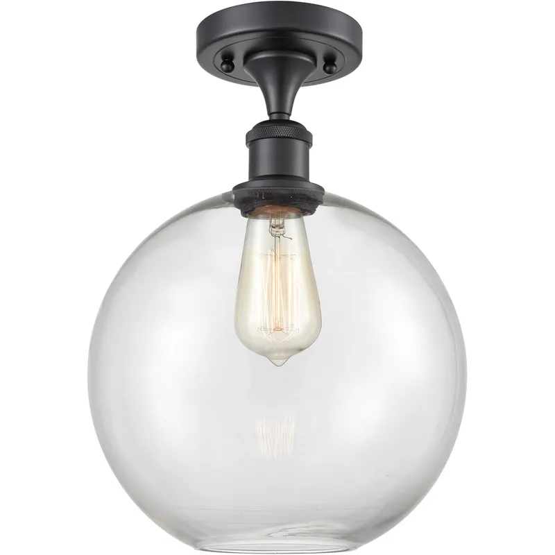 Ballston Large Athens LED 10 inch Matte Black Semi-Flush Mount Ceiling Light in Clear Glass, Ballston