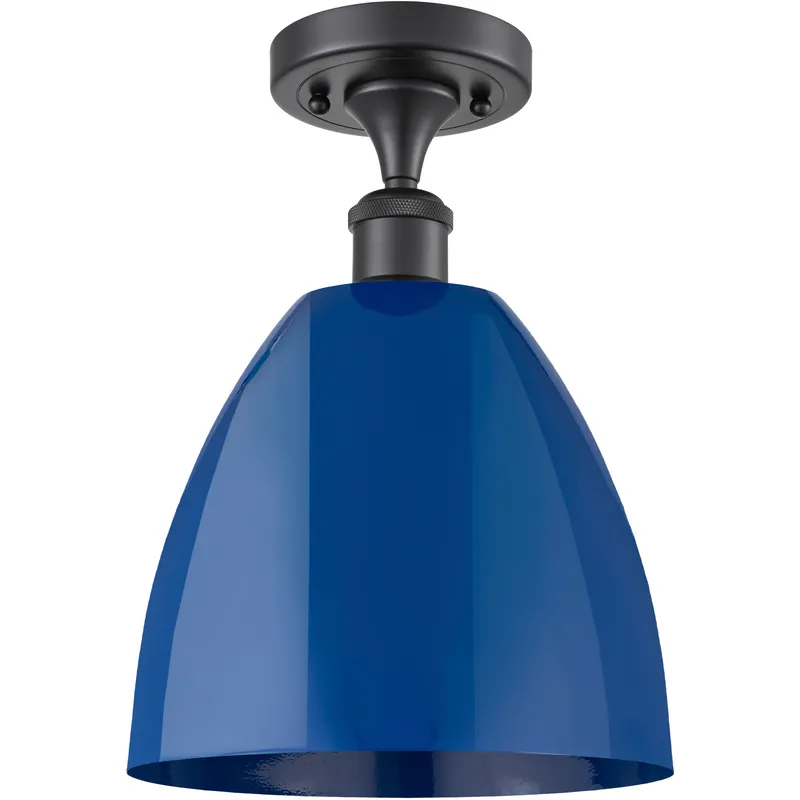 Ballston Plymouth Dome 1 Light 9 inch Matte Black Semi-Flush Mount Ceiling Light in Matte Blue