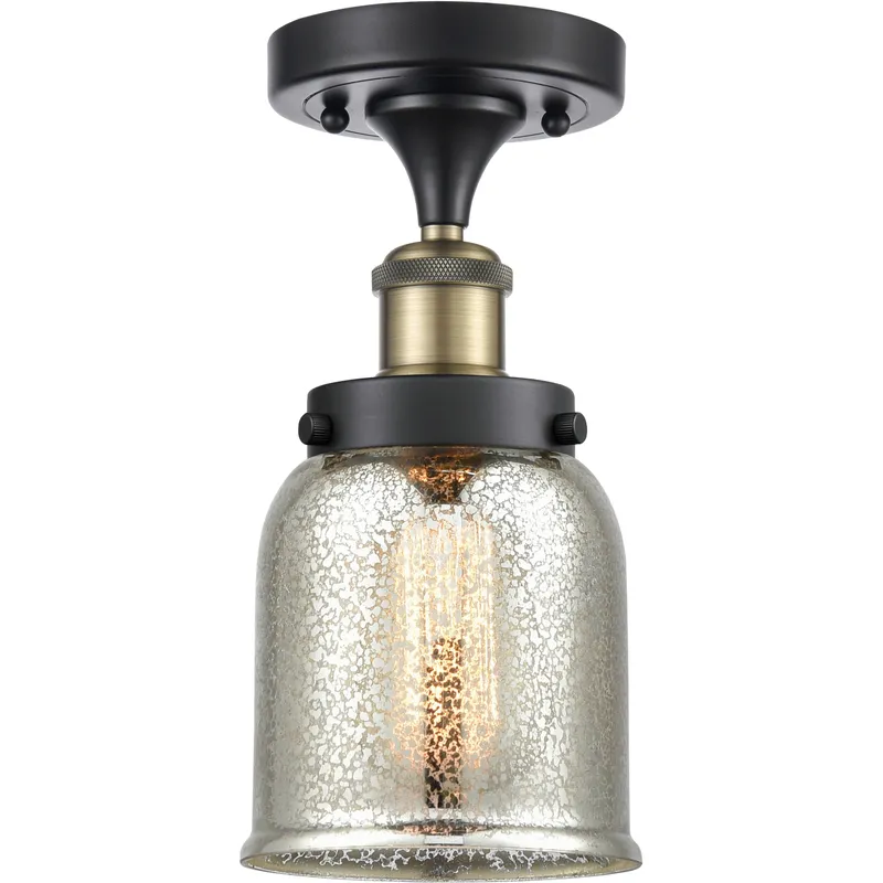 Bell 1 Light 5 inch Black Antique Brass Semi-Flush Mount Ceiling Light in Silver Plated Mercury Glass