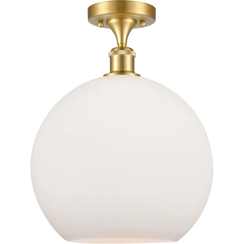 Ballston Athens LED 11.75 inch Satin Gold Semi-Flush Mount Ceiling Light in Matte White Glass