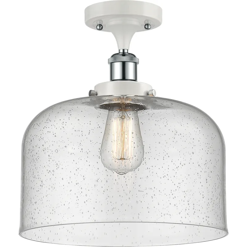 Ballston X-Large Bell 1 Light 8 inch White and Polished Chrome Semi-Flush Mount Ceiling Light in Seedy Glass