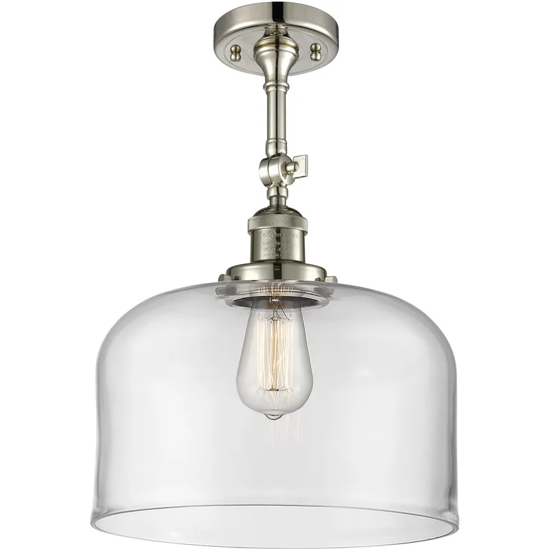 Franklin Restoration X-Large Bell LED 12 inch Polished Nickel Semi-Flush Mount Ceiling Light in Clear Glass, Franklin Restoration