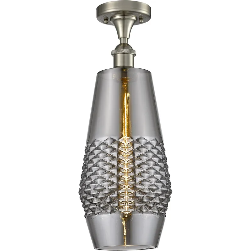 Ballston Windham LED 7 inch Brushed Satin Nickel Flush Mount Ceiling Light in Plated Smoke Glass
