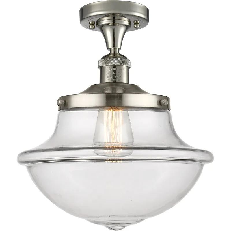 Franklin Restoration Large Oxford 1 Light 12 inch Polished Nickel Semi-Flush Mount Ceiling Light in Clear Glass, Franklin Restoration