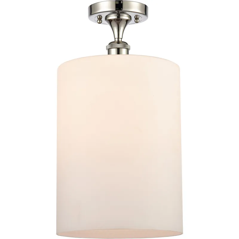 Ballston Large Cobbleskill 1 Light 9 inch Polished Nickel Semi-Flush Mount Ceiling Light in Matte White Glass, Ballston