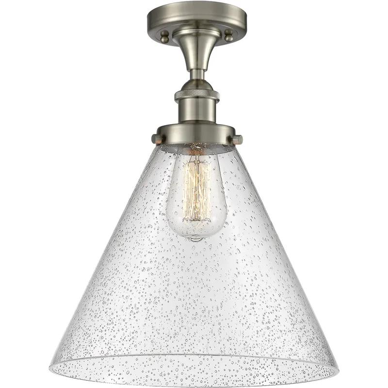 Ballston X-Large Cone 1 Light 8 inch Brushed Satin Nickel Semi-Flush Mount Ceiling Light in Seedy Glass