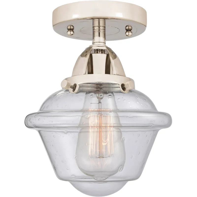 Nouveau 2 Small Oxford 1 Light 8 inch Polished Nickel Semi-Flush Mount Ceiling Light in Seedy Glass