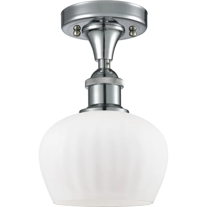 Edison Fenton 1 Light 6.5 inch Polished Chrome Semi-Flush Mount Ceiling Light in Matte White Glass