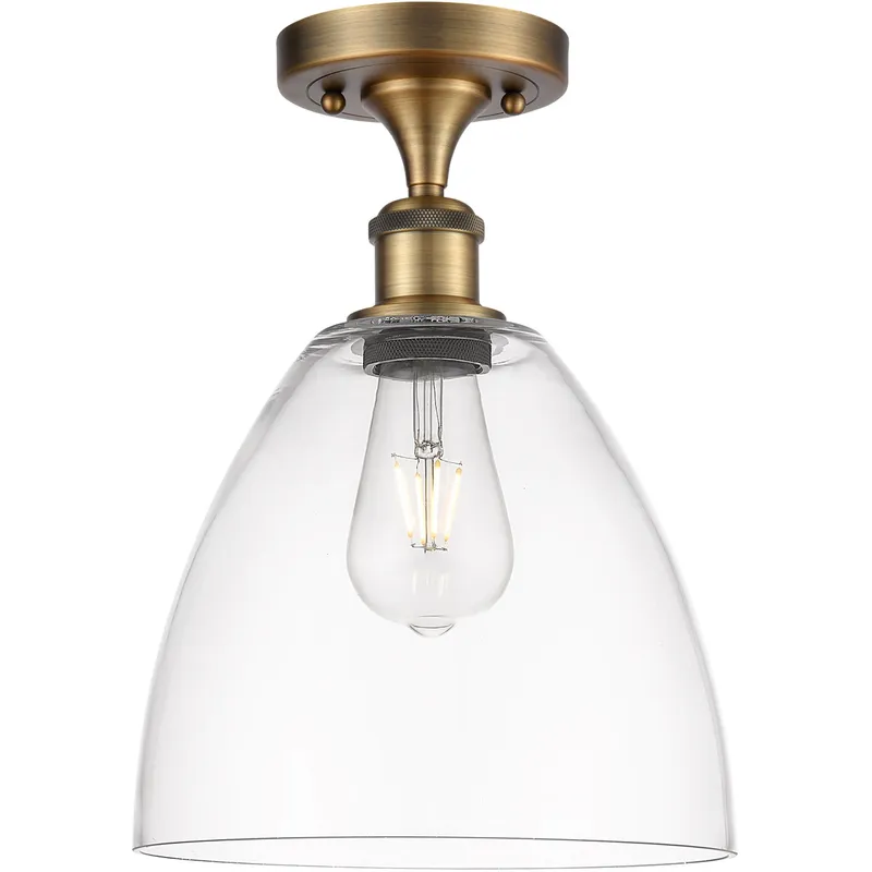 Ballston Dome 1 Light 9 inch Brushed Brass Semi-Flush Mount Ceiling Light in Clear Glass