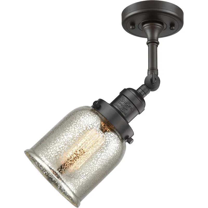 Franklin Restoration Small Bell LED 5 inch Oil Rubbed Bronze Semi-Flush Mount Ceiling Light in Silver Plated Mercury Glass, Franklin Restoration