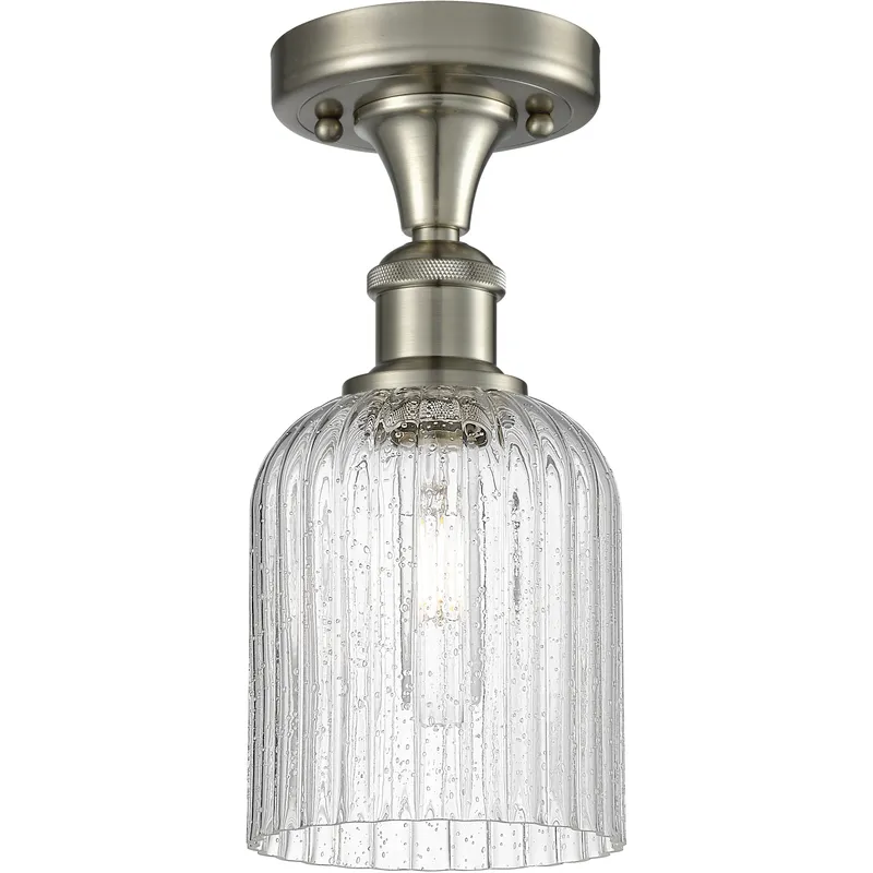 Bridal Veil 1 Light 5 inch Satin Nickel Semi-Flush Mount Ceiling Light in Seedy Glass