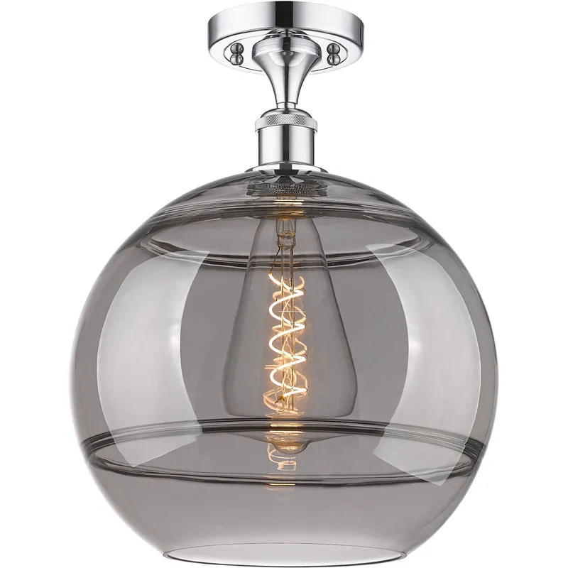 Edison Rochester 1 Light 12 inch Polished Chrome Semi-Flush Mount Ceiling Light in Light Smoke Glass