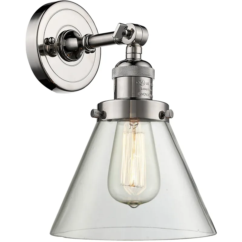 Franklin Restoration Large Cone 1 Light 8 inch Polished Nickel Semi-Flush Mount Ceiling Light in Clear Glass, Franklin Restoration
