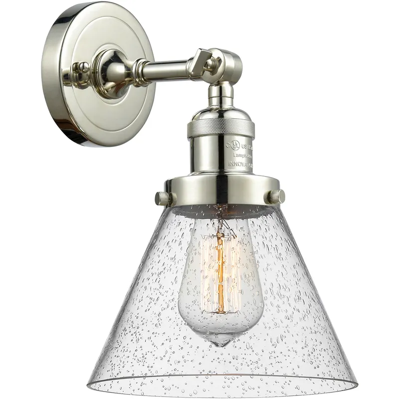 Franklin Restoration Large Cone 1 Light 8 inch Polished Nickel Semi-Flush Mount Ceiling Light in Seedy Glass, Franklin Restoration