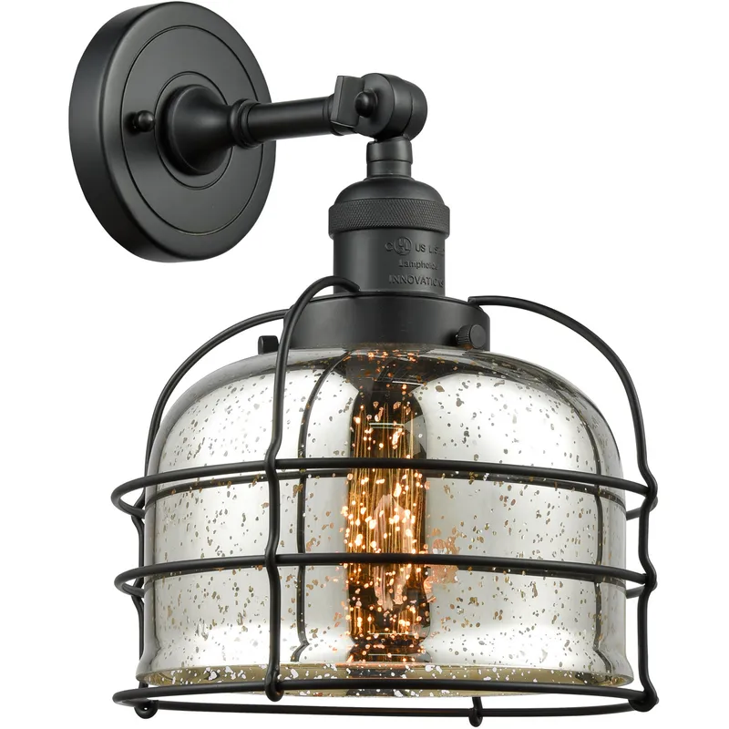 Franklin Restoration Large Bell Cage 1 Light 8 inch Matte Black Semi-Flush Mount Ceiling Light in Silver Plated Mercury with Cage, Franklin Restoration
