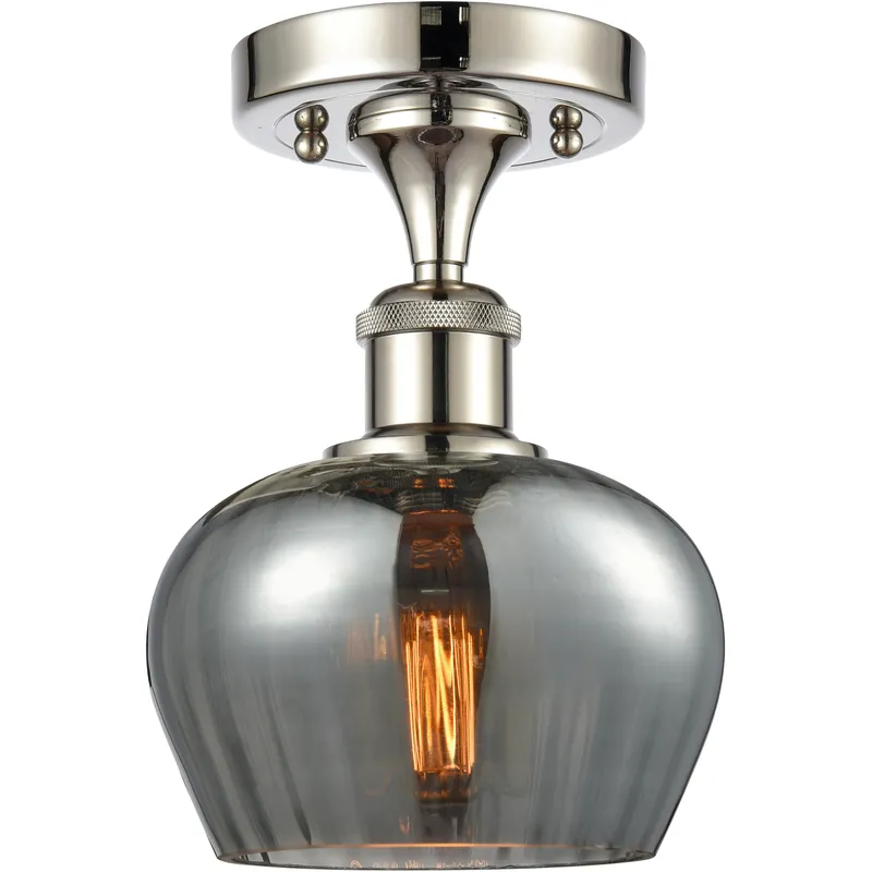 Fenton 1 Light 6.5 inch Polished Nickel Semi-Flush Mount Ceiling Light in Plated Smoke Glass
