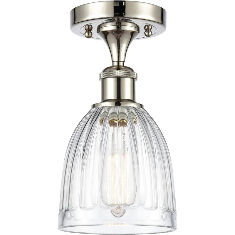 Brookfield 1 Light 5.75 inch Polished Nickel Semi-Flush Mount Ceiling Light in Clear Glass