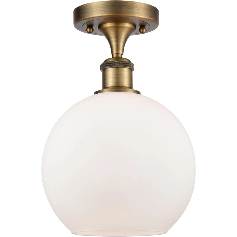 Ballston Athens 1 Light 8 inch Brushed Brass Semi-Flush Mount Ceiling Light in Matte White Glass, Ballston
