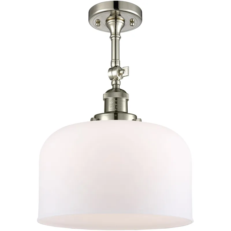 Franklin Restoration X-Large Bell LED 12 inch Polished Nickel Semi-Flush Mount Ceiling Light in Matte White Glass, Franklin Restoration