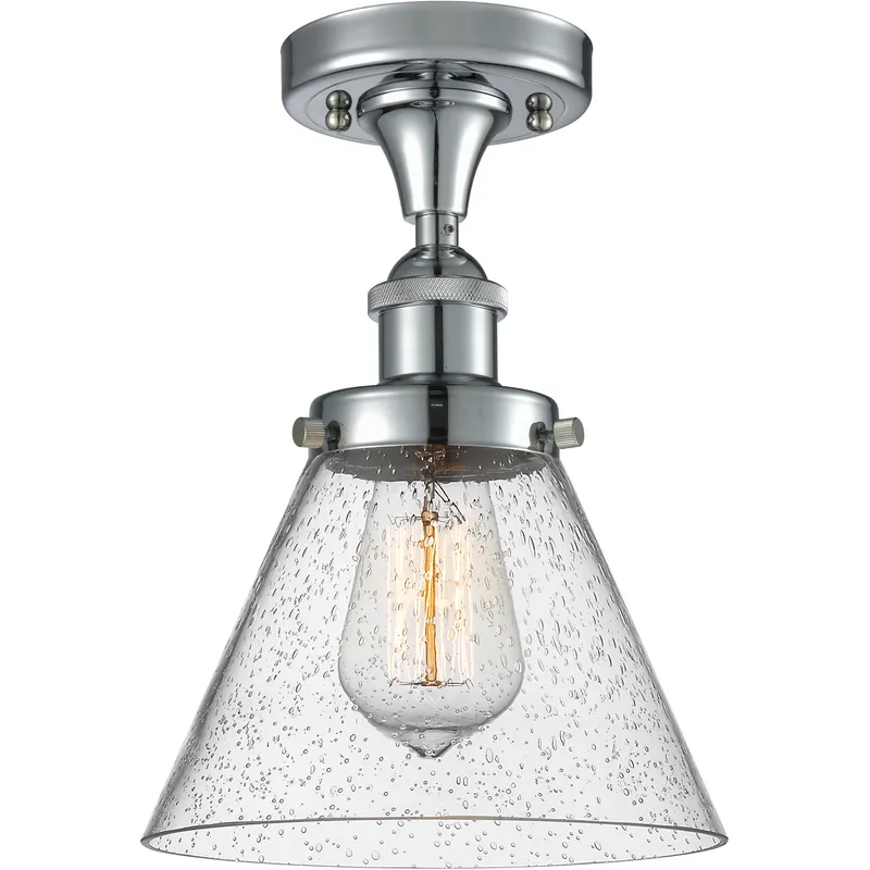 Cone 1 Light 7.75 inch Polished Chrome Semi-Flush Mount Ceiling Light in Seedy Glass