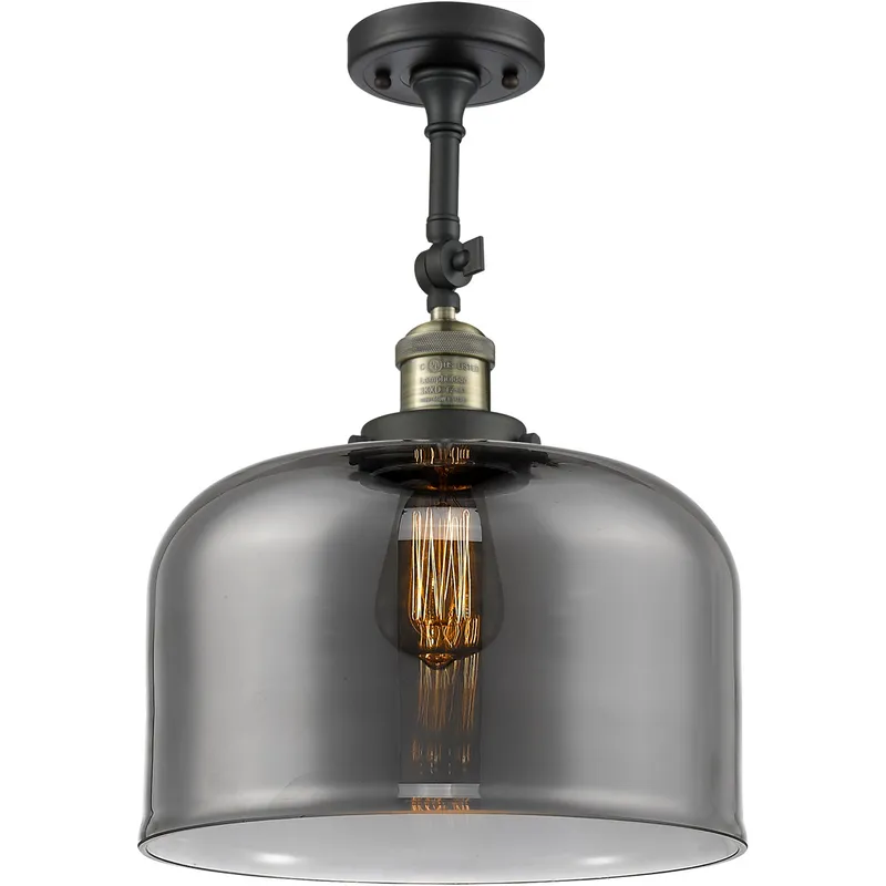 Franklin Restoration X-Large Bell LED 12 inch Black Antique Brass Semi-Flush Mount Ceiling Light in Plated Smoke Glass, Franklin Restoration
