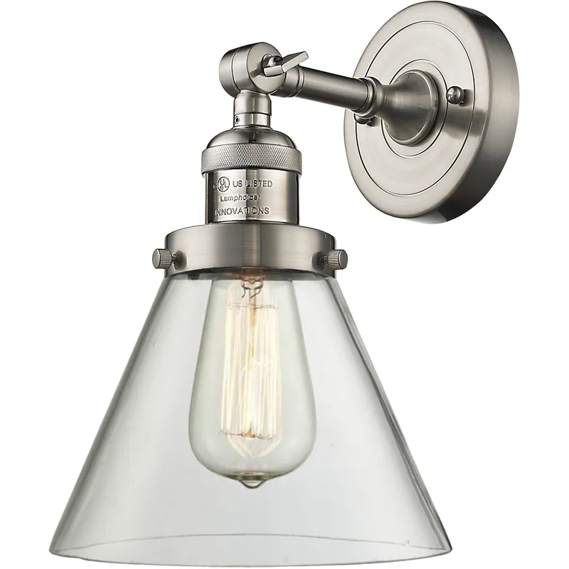 Franklin Restoration Large Cone 1 Light 8 inch Brushed Satin Nickel Semi-Flush Mount Ceiling Light in Clear Glass, Franklin Restoration