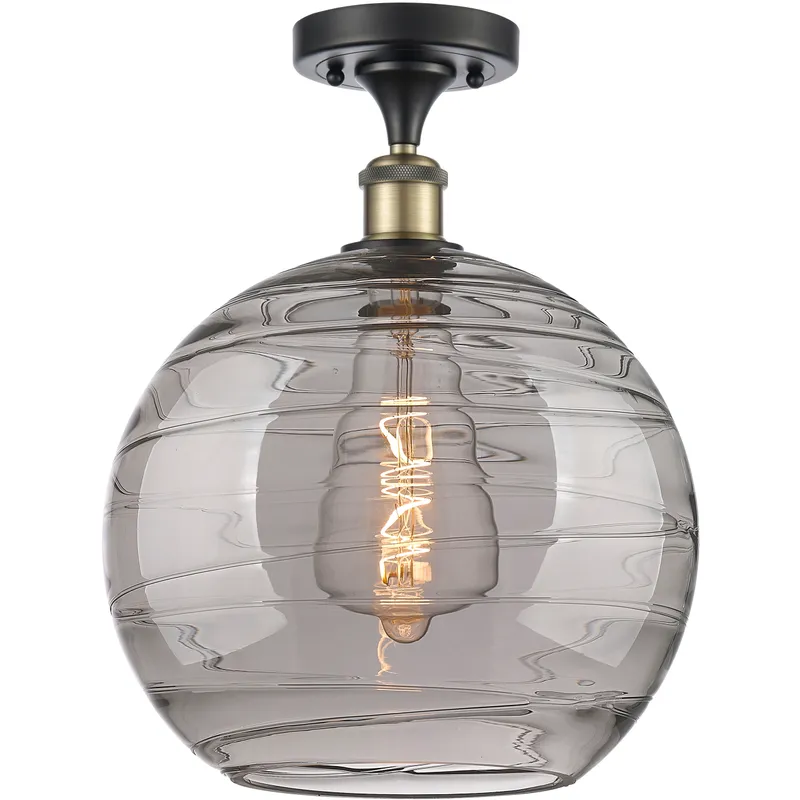 Ballston Athens Deco Swirl 1 Light 12 inch Black Antique Brass Semi-Flush Mount Ceiling Light