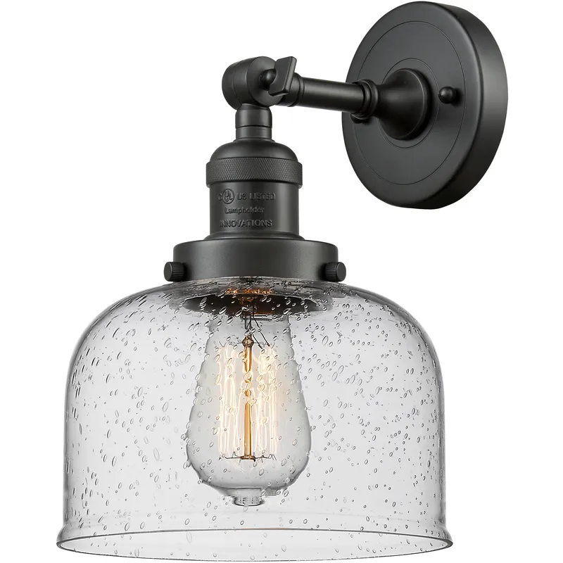 Franklin Restoration Large Bell 1 Light 8 inch Oil Rubbed Bronze Semi-Flush Mount Ceiling Light in Seedy Glass, Franklin Restoration