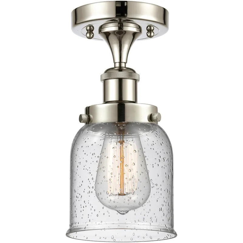 Bell 1 Light 5 inch Polished Nickel Semi-Flush Mount Ceiling Light in Seedy Glass