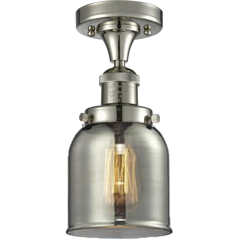 Franklin Restoration Small Bell 1 Light 5 inch Polished Nickel Semi-Flush Mount Ceiling Light in Light Smoke Glass, Franklin Restoration