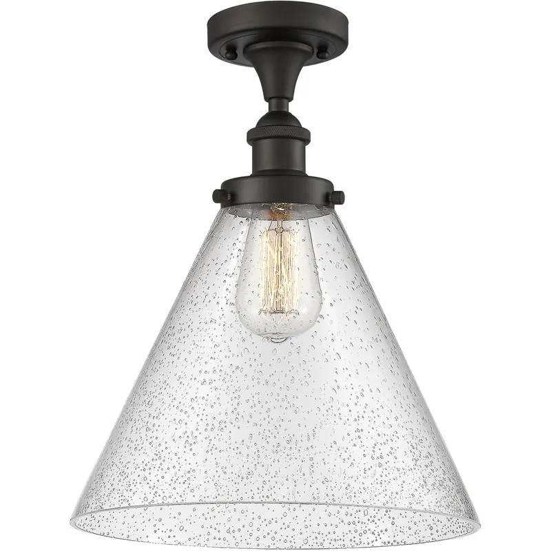 Ballston X-Large Cone 1 Light 8 inch Oil Rubbed Bronze Semi-Flush Mount Ceiling Light in Seedy Glass