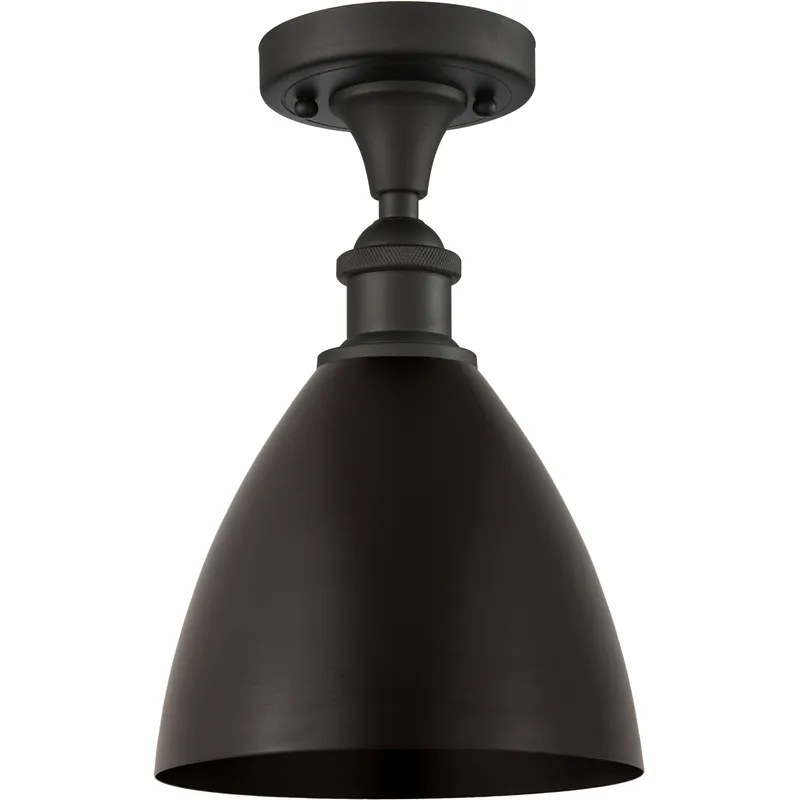 Edison Metal Bristol 1 Light 7.5 inch Oil Rubbed Bronze Semi-Flush Mount Ceiling Light in Dome, .95 lb