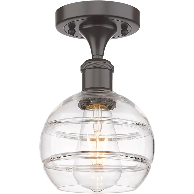 Edison Rochester 1 Light 5.88 inch Oil Rubbed Bronze Semi-Flush Mount Ceiling Light in Clear Glass