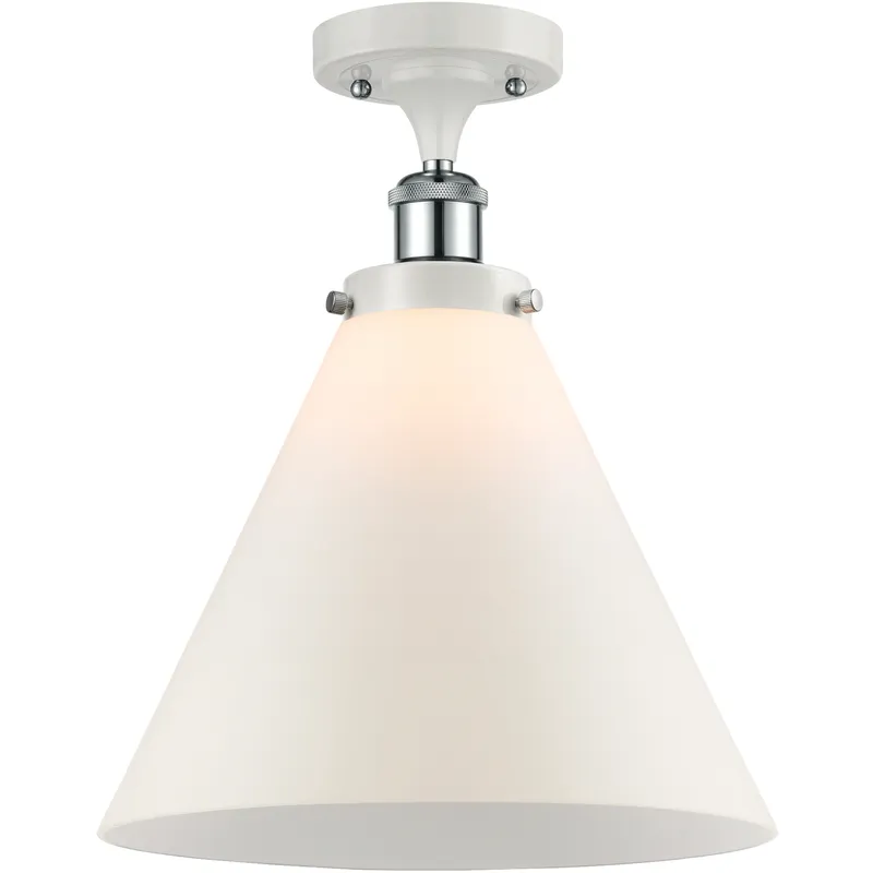 Ballston X-Large Cone 1 Light 8 inch White and Polished Chrome Semi-Flush Mount Ceiling Light in Matte White Glass