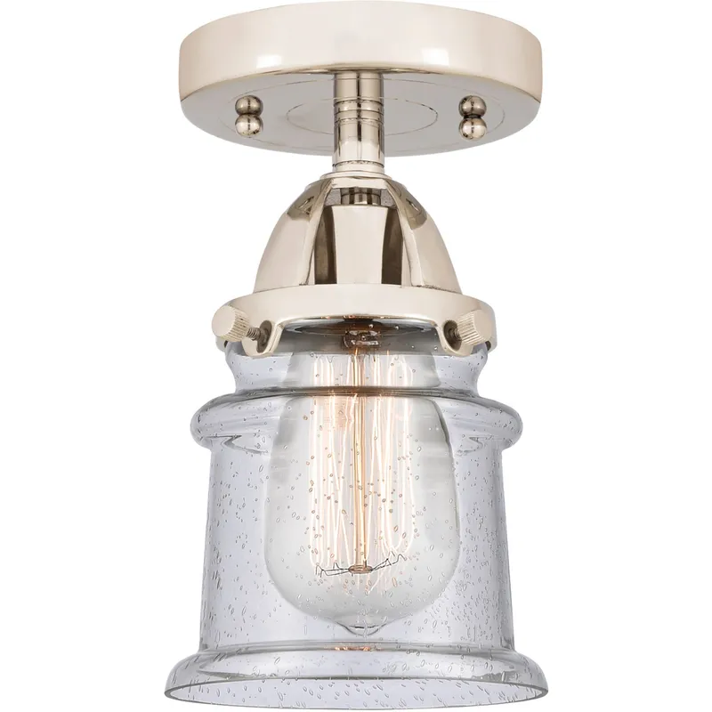 Nouveau 2 Small Canton 1 Light 5 inch Polished Nickel Semi-Flush Mount Ceiling Light in Seedy Glass