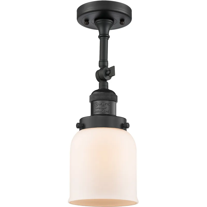 Franklin Restoration Small Bell LED 5 inch Matte Black Semi-Flush Mount Ceiling Light in Matte White Glass, Franklin Restoration
