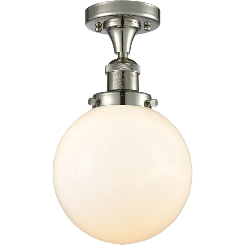 Franklin Restoration Large Beacon 1 Light 8 inch Polished Nickel Semi-Flush Mount Ceiling Light in Matte White Glass, Franklin Restoration