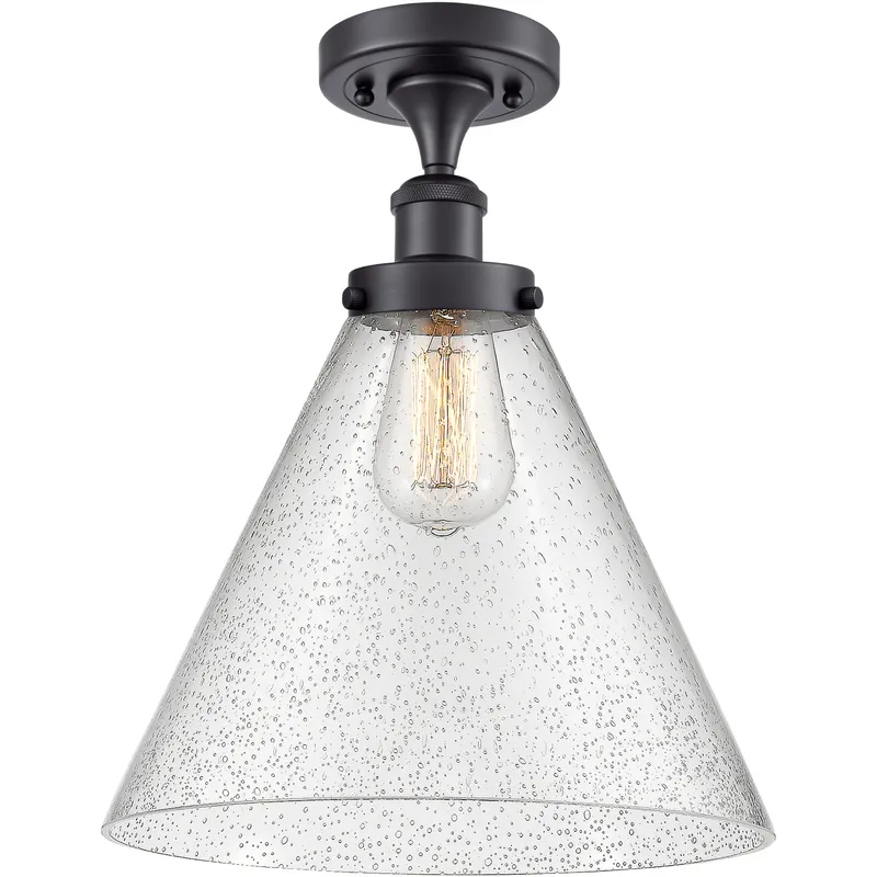 Ballston X-Large Cone 1 Light 8 inch Matte Black Semi-Flush Mount Ceiling Light in Seedy Glass